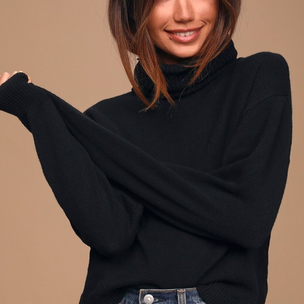 Lulus Amazing Memories Black Cowl Neck Sweater - Size S